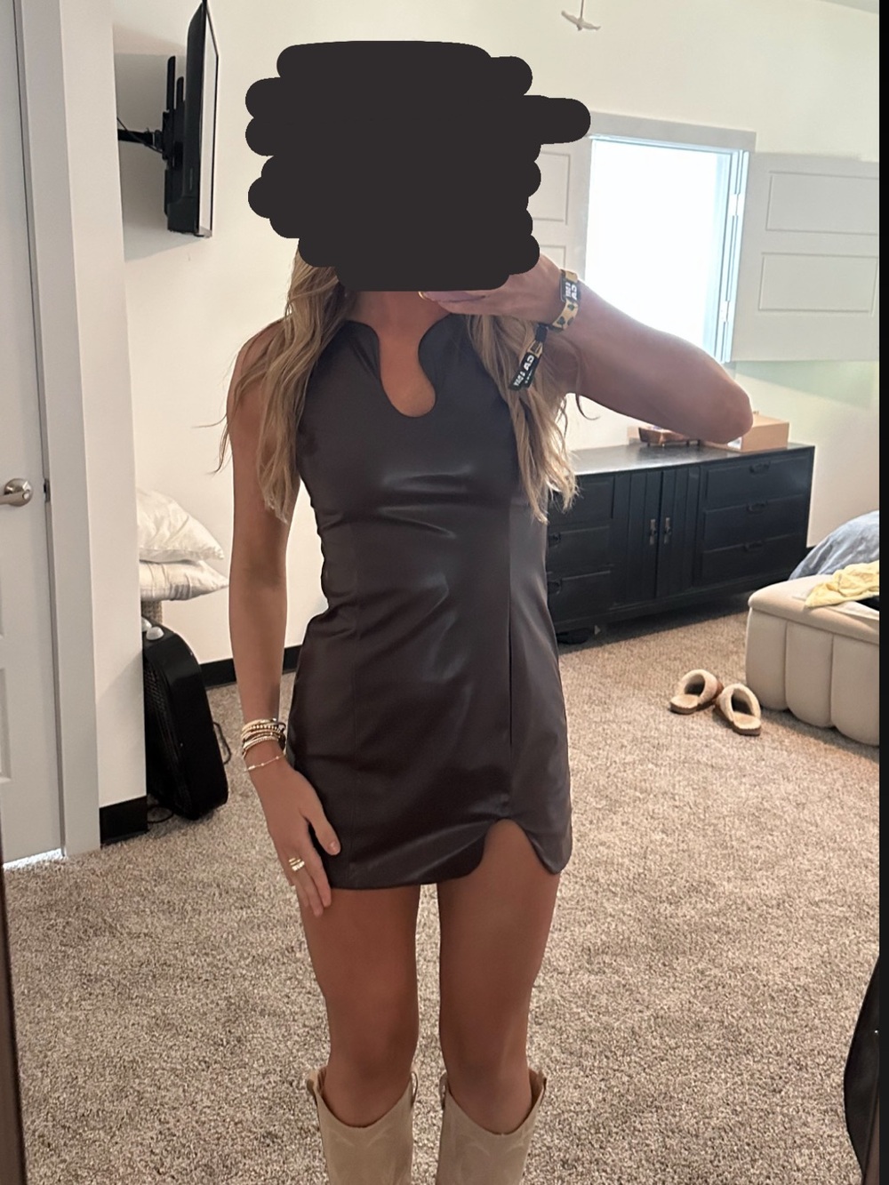 Sleeveless Faux Leather Mini Dress in Dark Brown